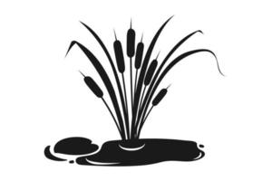 Black silhouette of swamp reed. wild vegetation. Vector illustration of swamp.