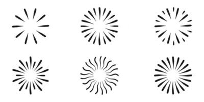 Sun rays icon in black lines. Vector illustration of hand drawn sketch of glowing circle.