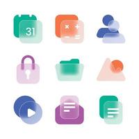 iconos de interfaz de usuario general de morfismo de vidrio