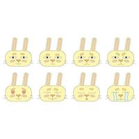 A collection of stickers with rabbit in cartoon style. Emotion Recognition Game. Vector illustration of bunny isolated on white background