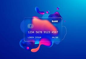 Glass morphism credit card template. Plastic rectangle of transparent plastic with blur effect. Liquid shapes morphism abstract art. vector