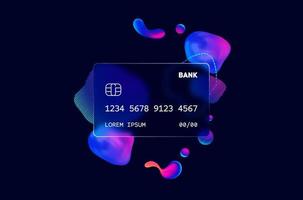 Glass morphism credit card template. Plastic rectangle of transparent plastic with blur effect. Liquid shapes morphism abstract art. vector