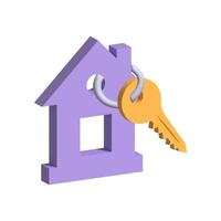 3d render. A key with a keychain in the form of a house. Mortgage photo