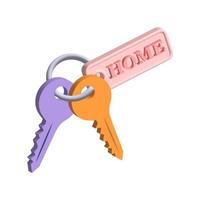 3d render. Two keys on the keychain. Mortgage. Imitation of matte plastic photo