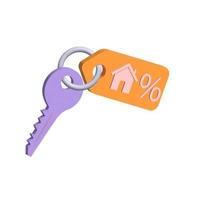 3d render. The key is hanging on the keychain. Mortgage. Imitation of matte plastic. photo