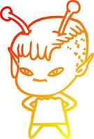 warm gradient line drawing cute cartoon alien girl vector