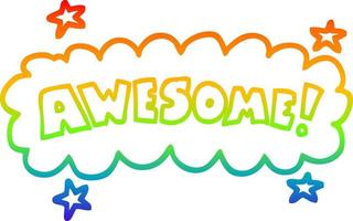 rainbow gradient line drawing cartoon awesome sign vector