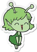 sticker of a cartoon alien girl laughing vector