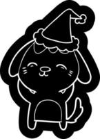 icono de dibujos animados feliz de un perro con sombrero de santa vector