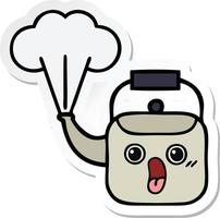 sticker of a cute cartoon steaming kettle vector