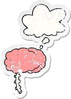 cartoon brain and thought bubble as a distressed worn sticker vector