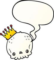 caricatura, cráneo, y, corona, y, burbuja del habla, en, suave, gradiente, estilo vector