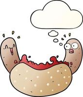 cartoon hotdog and thought bubble in smooth gradient style vector