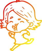 warm gradient line drawing cartoon girl pulling face vector