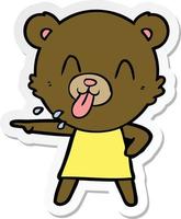 sticker of a rude cartoon bear pointing vector