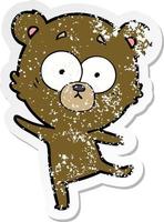 distressed sticker of a worried bear cartoon vector