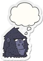 cartoon gorilla and thought bubble as a printed sticker vector