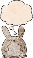 cartoon rabbit and thought bubble in grunge texture pattern style vector