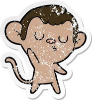 distressed sticker of a cartoon monkey vector