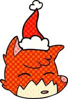 comic book style illustration of a fox face wearing santa hat vector