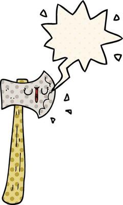 cartoon axe and speech bubble in comic book style