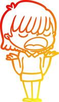 warm gradient line drawing cartoon woman talking loudly vector