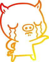 warm gradient line drawing cartoon pig crying pointing vector