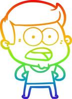 rainbow gradient line drawing cartoon shocked man vector