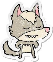 distressed sticker of a friendly cartoon wolf vector