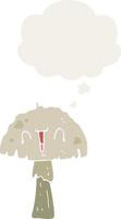 cartoon mushroom and thought bubble in retro style vector