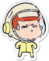 distressed sticker of a cartoon stressed astronaut vector