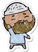 distressed sticker of a cartoon happy bearded man vector