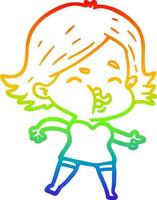 rainbow gradient line drawing cartoon girl pulling face vector