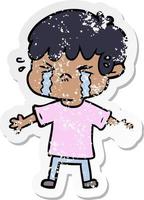 distressed sticker of a cartoon boy crying vector