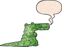 cartoon crocodile and speech bubble in retro texture style vector