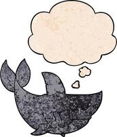 cartoon shark and thought bubble in grunge texture pattern style vector