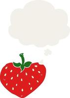 cartoon strawberry and thought bubble in retro style vector