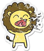 distressed sticker of a cartoon roaring lion vector