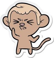 sticker of a cartoon annoyed monkey vector