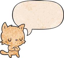 cute cartoon cat and speech bubble in retro texture style vector