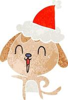 cute retro cartoon of a dog wearing santa hat vector