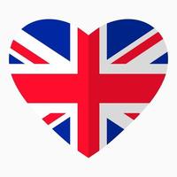 Flag of UK in the shape of Heart, flat style, symbol of love for his country, patriotism, icon for Independence Day. vector