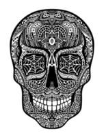 cráneo tatuado, ilustración vectorial en blanco y negro sobre fondo blanco, símbolo del día de los muertos. vector