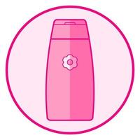 champú. icono de bebé rosa sobre un fondo blanco, diseño de vector de arte de línea.