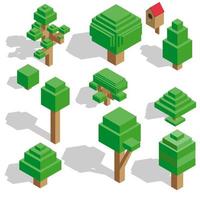 Isometric vector trees set for forest, park, city. Landscape constructor kit icons for game, map, prints, ets. Isolated on white background.