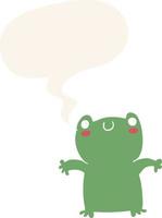 cartoon frog and speech bubble in retro style vector