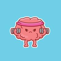 Cute cartoon brain with dumbbells in vector illustration