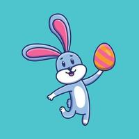 lindo conejo de dibujos animados con huevo en ilustración vectorial vector