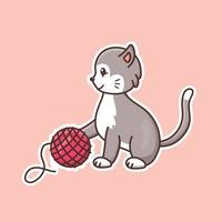 lindo gato de dibujos animados con una bola de hilo en una ilustración vectorial vector