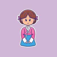 Linda chica de dibujos animados en kimono en ilustración vectorial vector